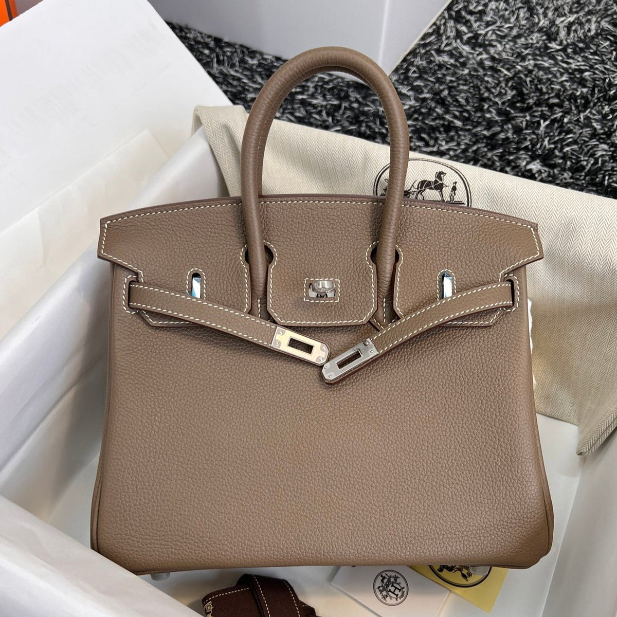 H*M B*RKIN 25CM BROWN TOGO LEATHER SILVER HARDWARE