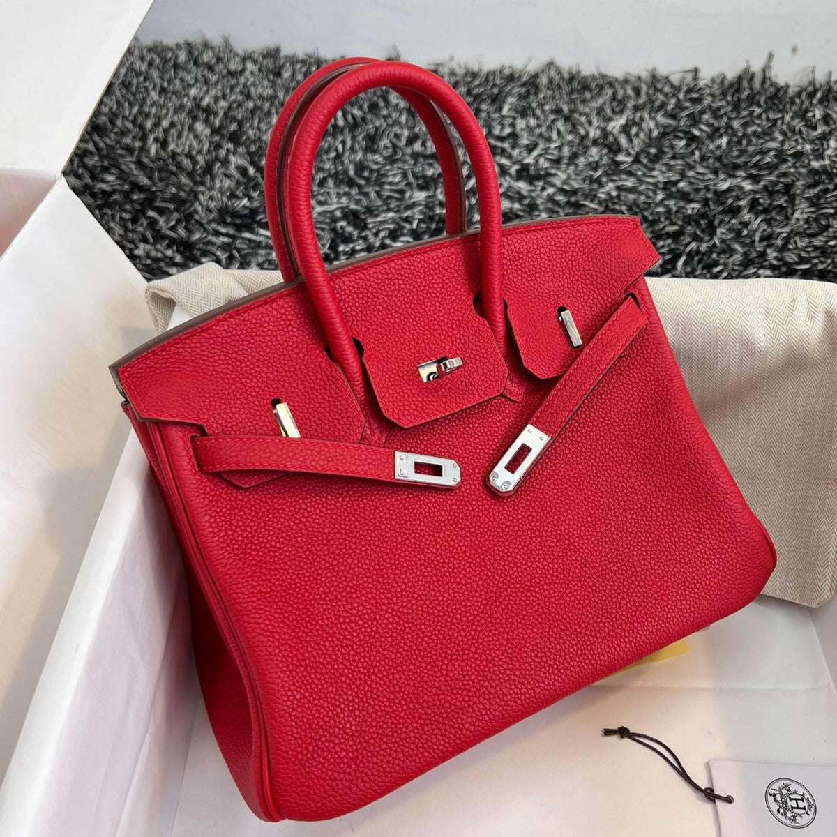H*M B*RKIN 25CM RED TOGO LEATHER SILVER HARDWARE