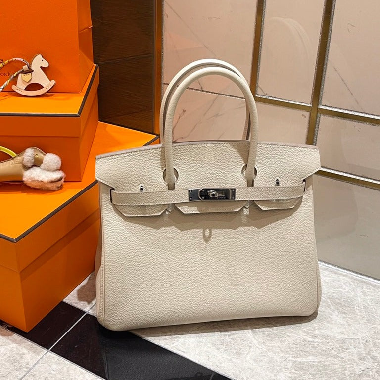 H*M B*RKIN 30CM WHITE TOGO LEATHER SILVER HARDWARE