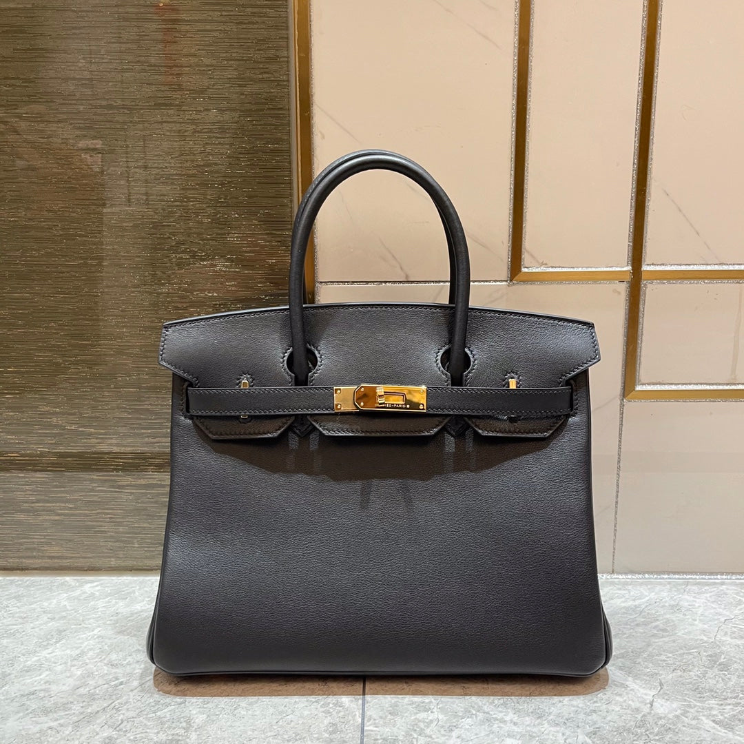 H*M B*RKIN 30CM BLACK SWIFT LEATHER GOLD HARDWARE