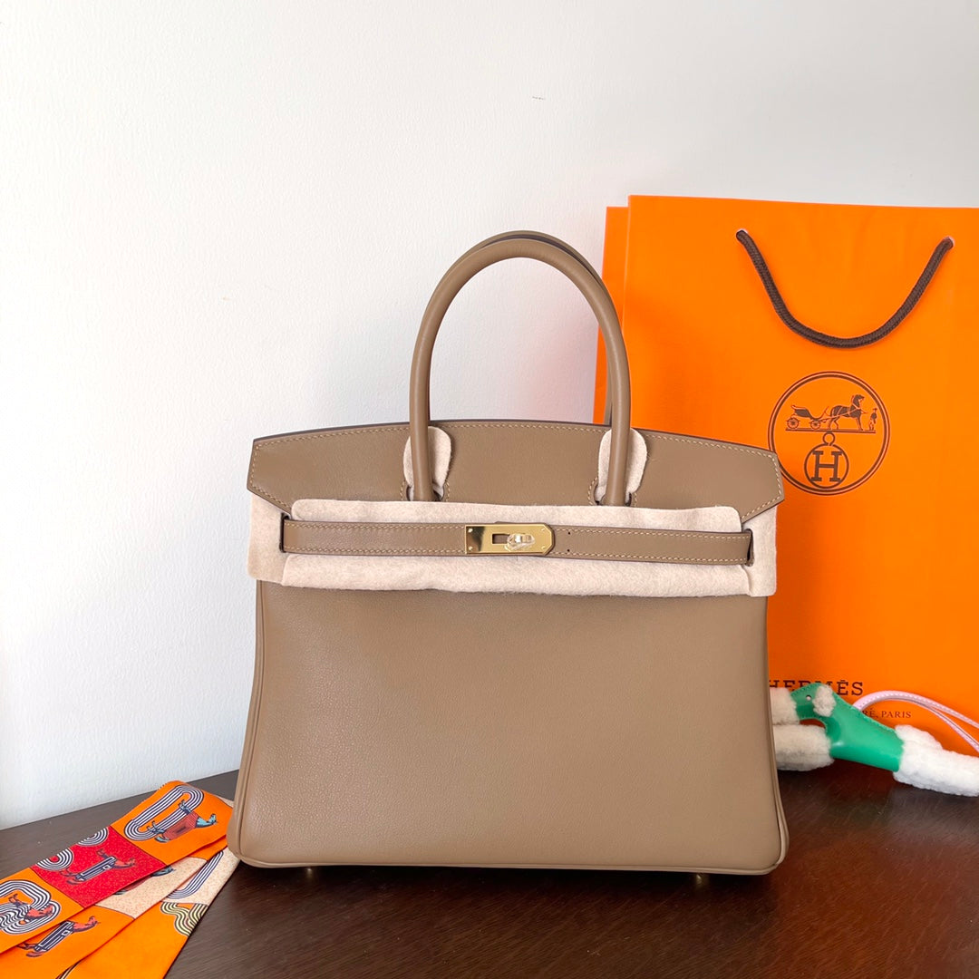 H*M B*RKIN 30CM BEIGE SWIFT LEATHER GOLD HARDWARE