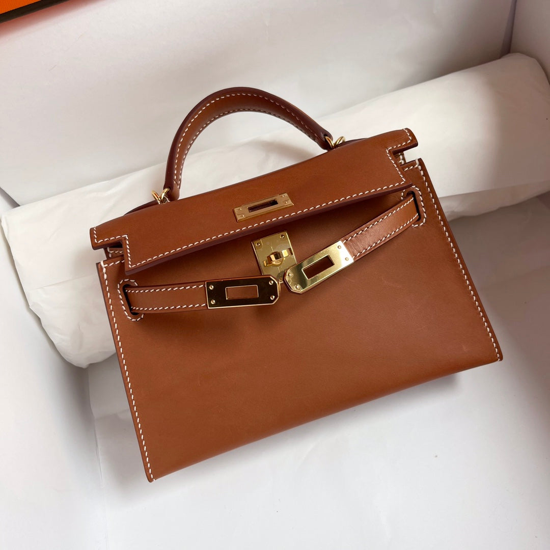 H*M K*LLY 19CM GOLD SADDLE LEATHER GOLD HARDWARE