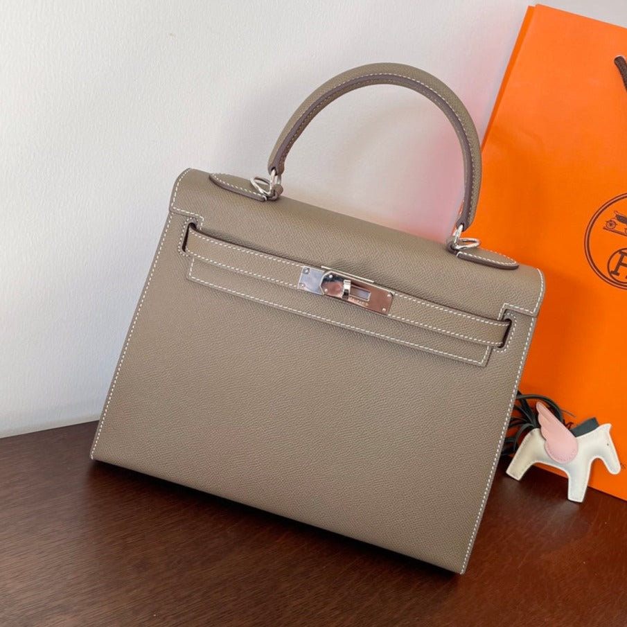 H*M K*LLY 28CM ETAIN EPSOM LEATHER SILVER HARDWARE