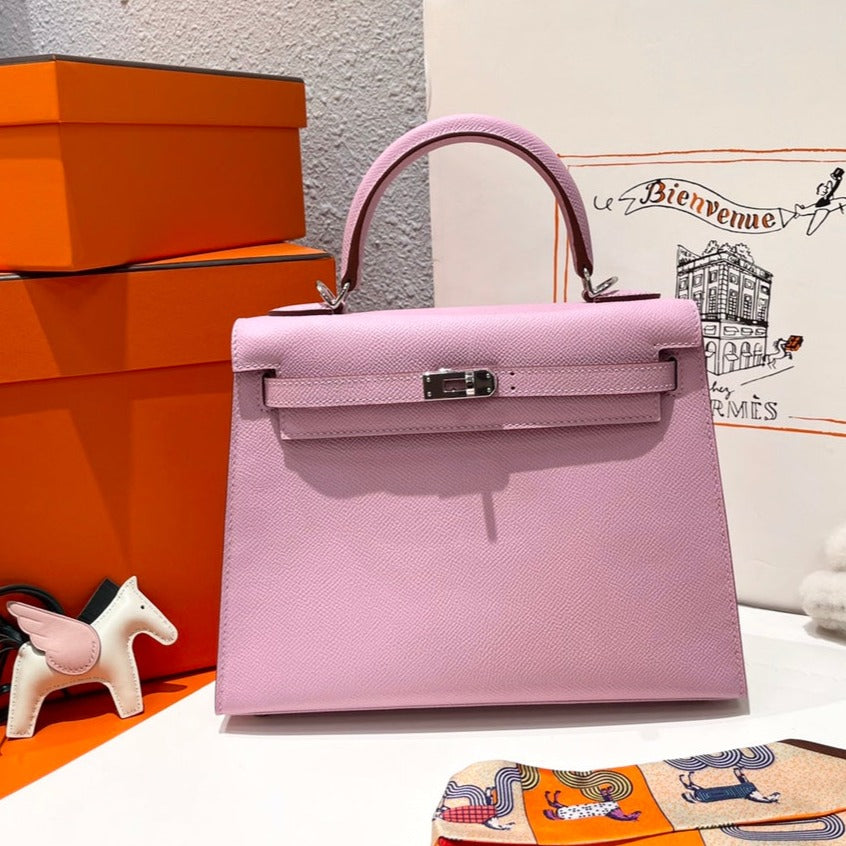 H*M K*LLY 25CM PINK EPSOM LEATHER SILVER HARDWARE