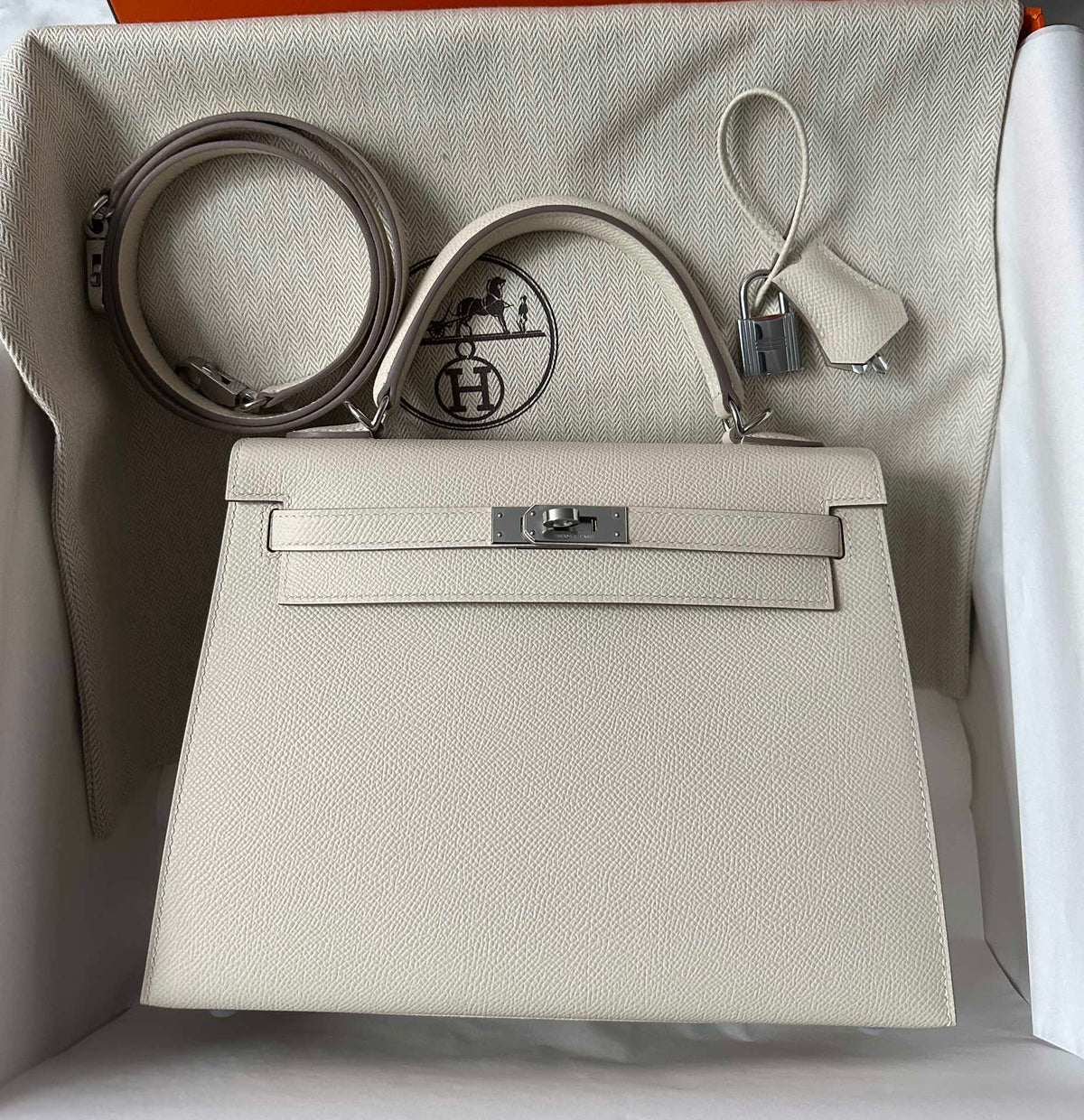 H*M K*LLY 25CM WHITE EPSOM SILVER HARDWARE