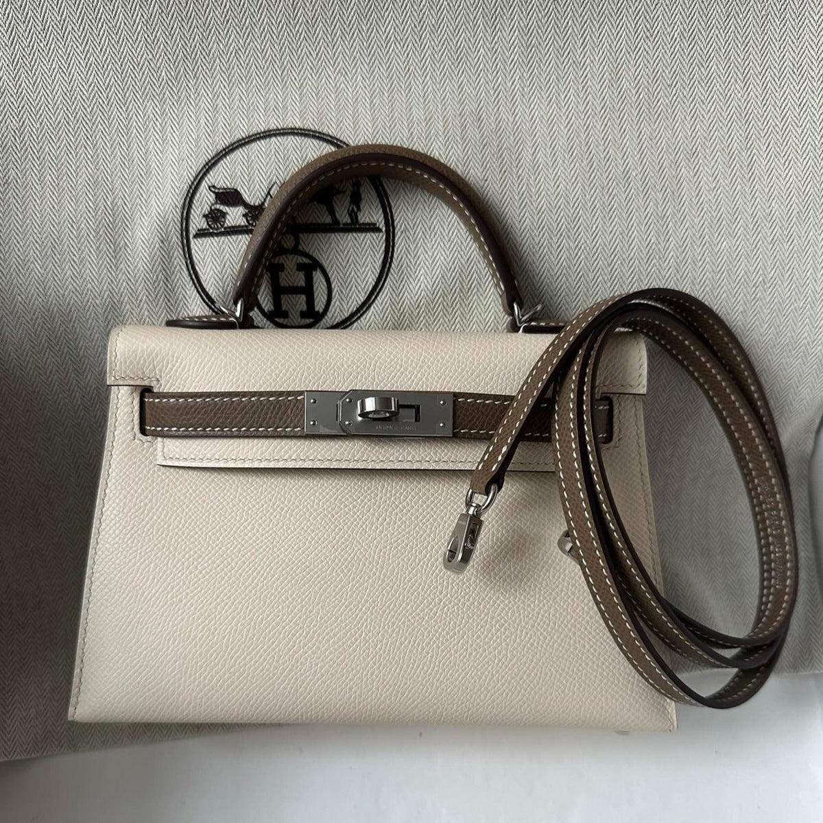 H*M K*LLY MINI 20 WHITE ETAIN EPSOM SILVER HARDWARE