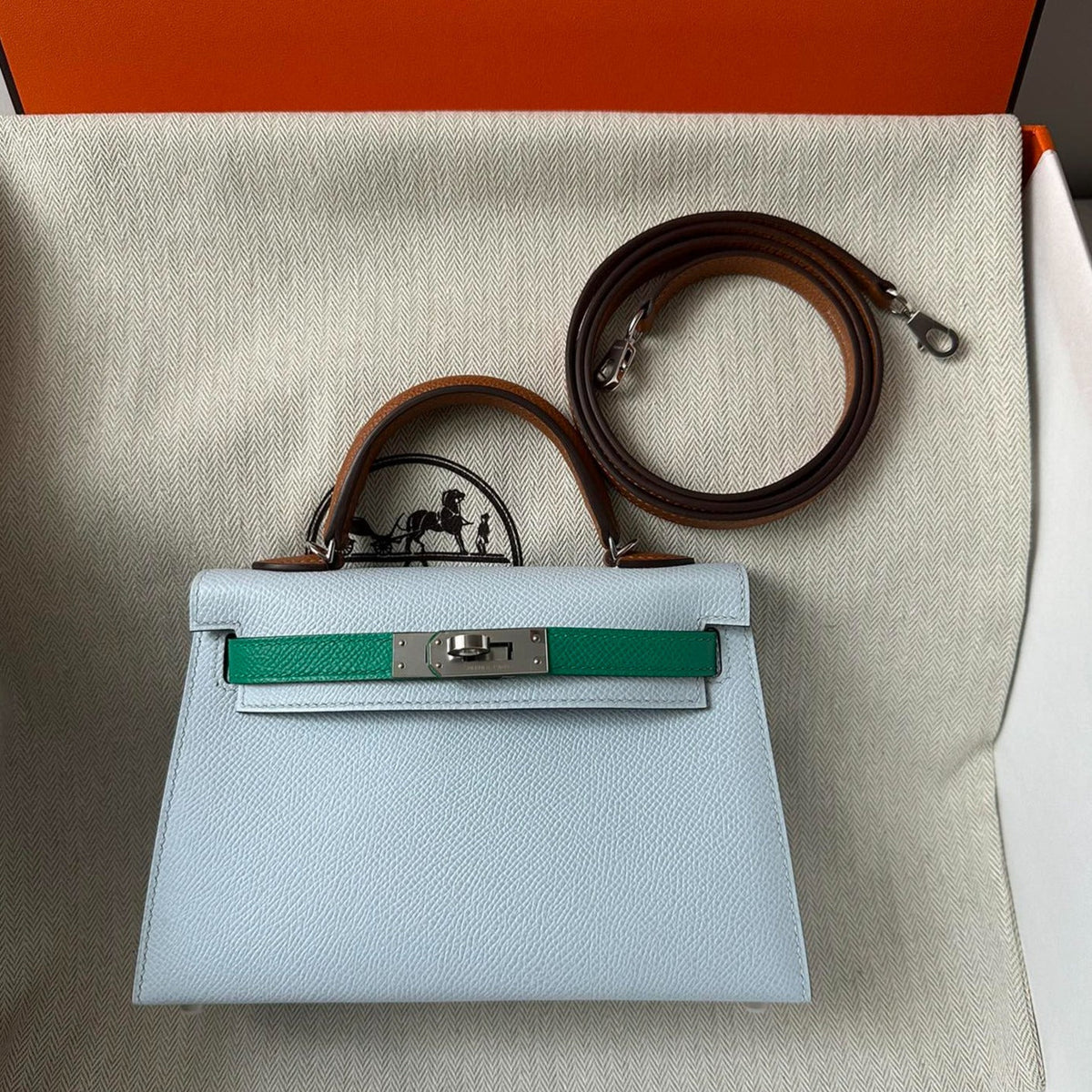 H*M K*LLY MINI 20 CLOUD BLUE EPSOM SILVER HARDWARE