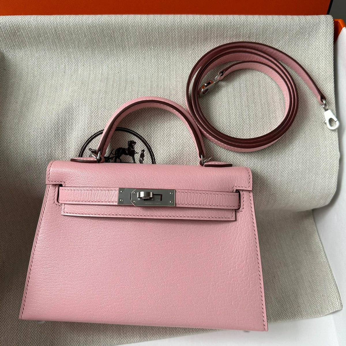 H*M K*LLY MINI 20 PINK CHEVRE SILVER HARDWARE