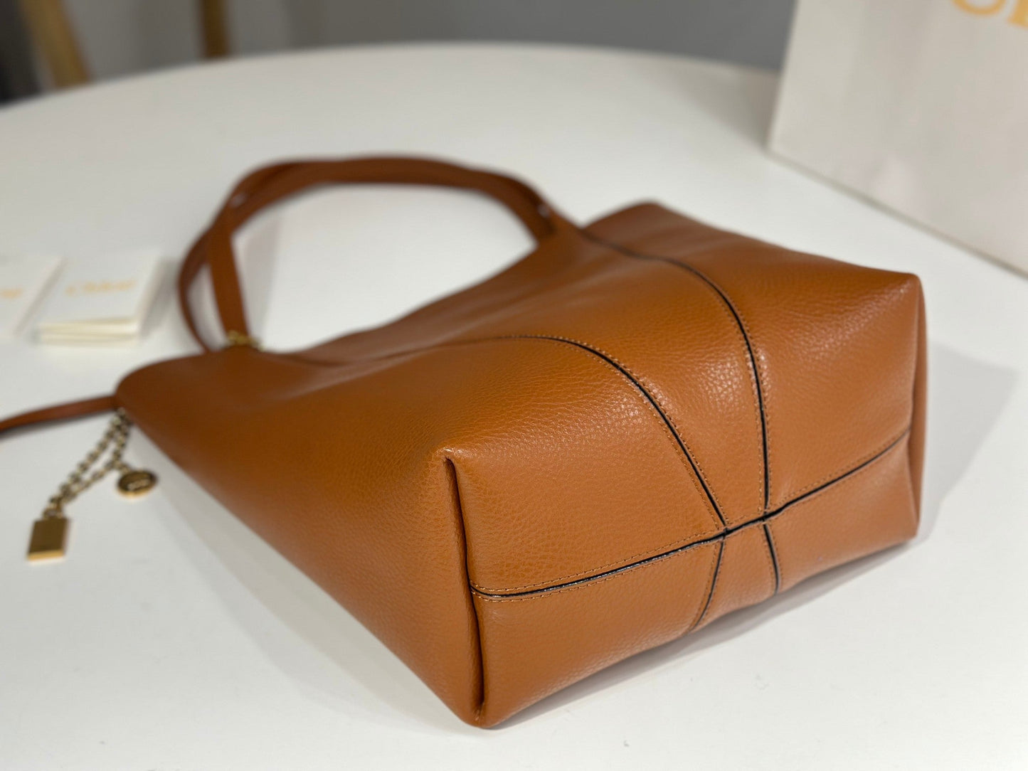 Chloe Spin Tote Bag Medium 27cm Brown Calfskin 272216