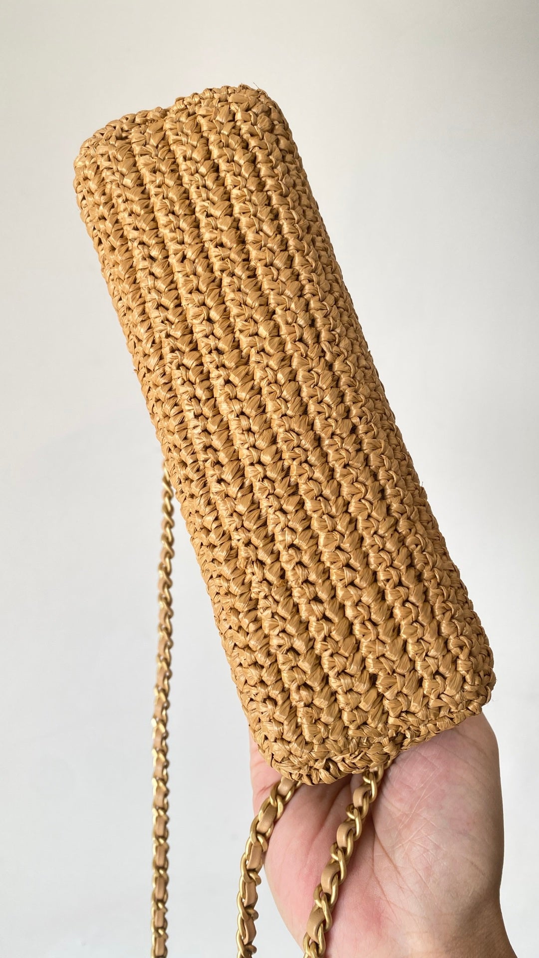 CC Kelly Bag 19cm Dark Beige Gold Hardware in Raffia