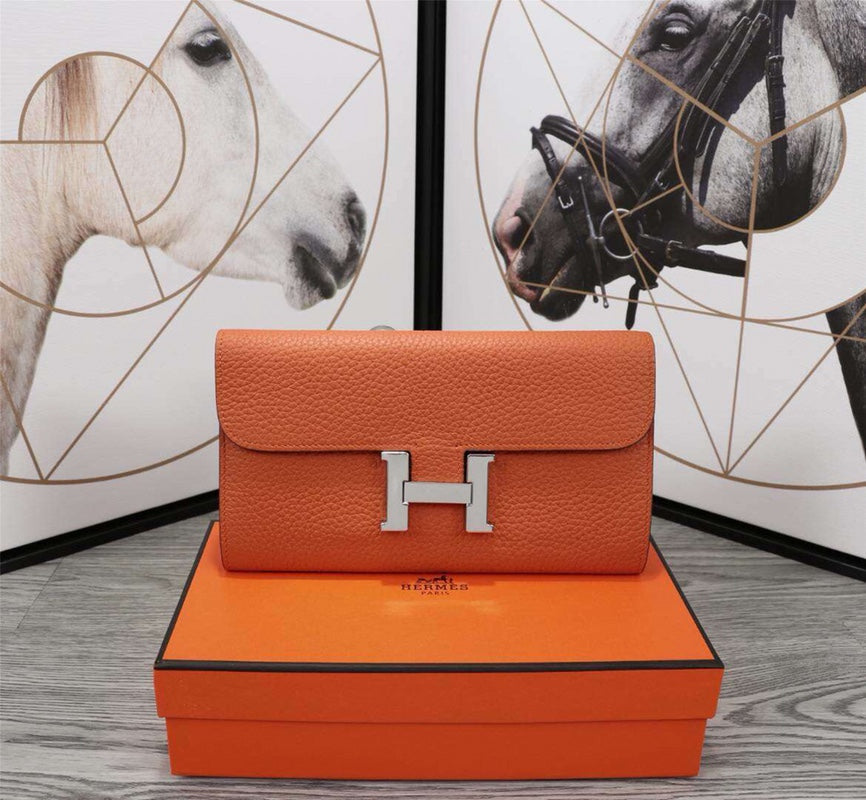 H*M CLUTCH C*NSTANCE 20.5 ORANGE CALFSKIN SILVER HARDWARE