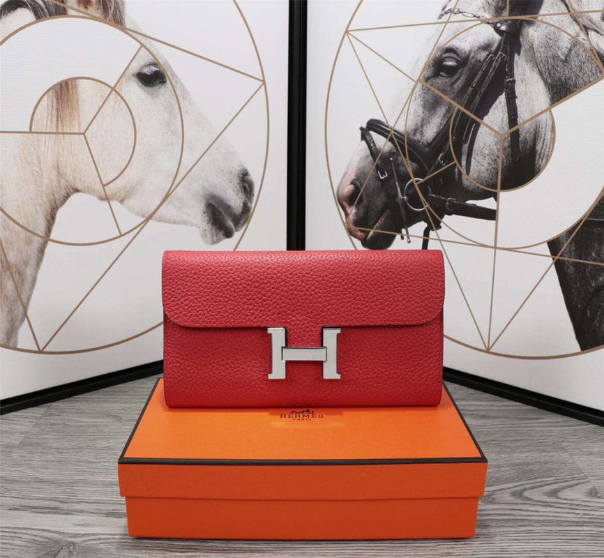 H*M CLUTCH C*NSTANCE 20.5 RED CALFSKIN SILVER HARDWARE