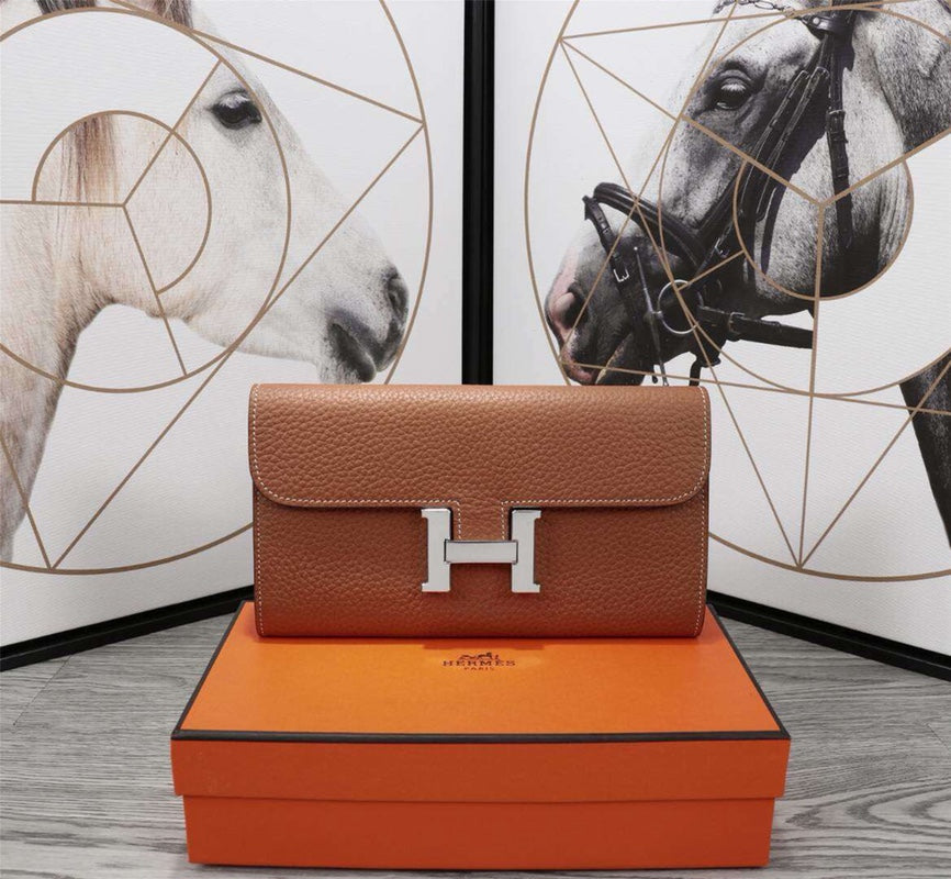 H*M CLUTCH C*NSTANCE 20.5 BROWN CALFSKIN SILVER HARDWARE