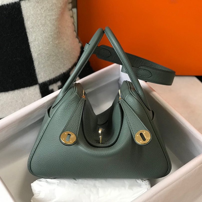 H*M LINDY 30 BAG IN DARK GREEN CALFSKIN GOLD HARDWARE