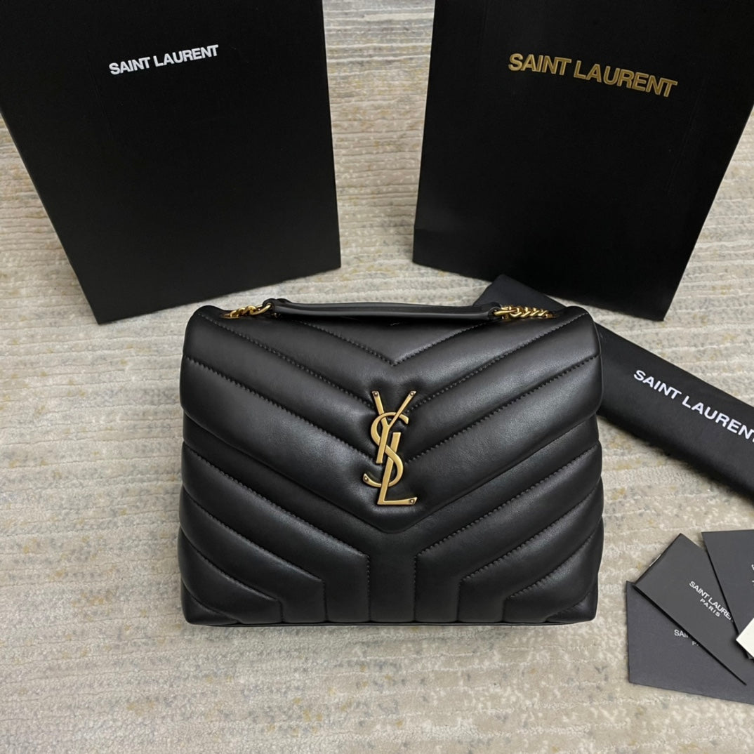 LOU*OU SMALL 25 IN BLACK LAMBSKIN GOLD HARDWARE