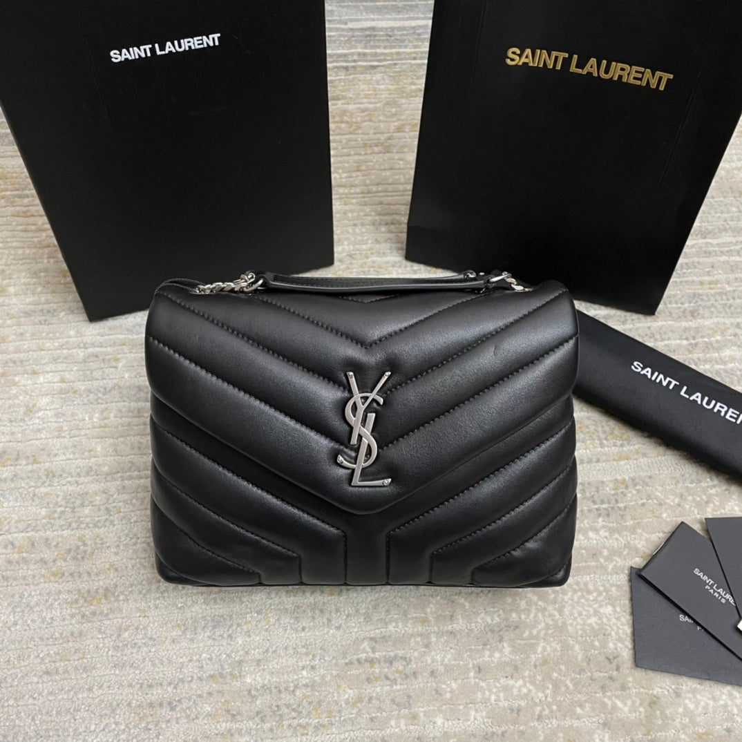 LOU*OU SMALL 25 IN BLACK LAMBSKIN SILVER HARDWARE