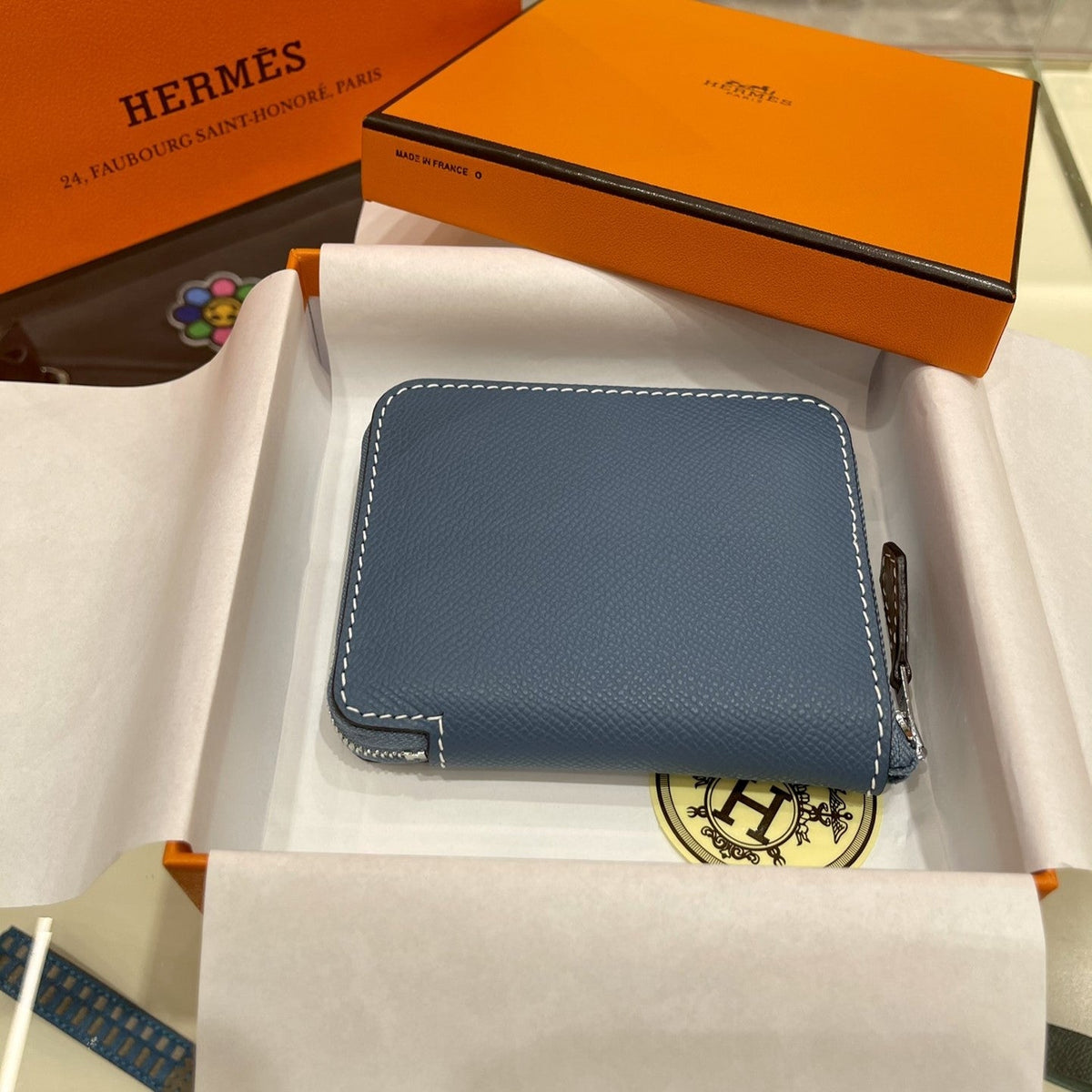 H*M Compact Wallet 11.5 Navy Blue Epsom