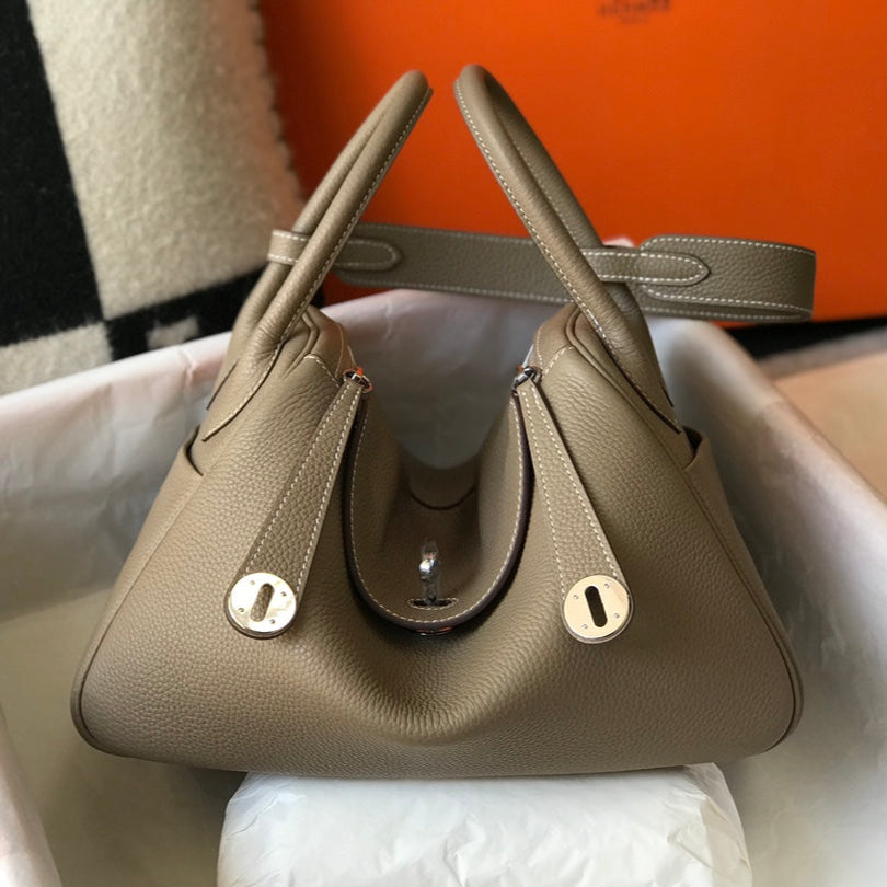 H*M LINDY 30 BAG IN PEANUT BROWN CALFSKIN SILVER HARDWARE