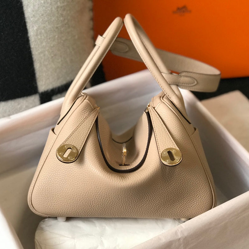 H*M LINDY 30 BAG IN TAN BROWN CALFSKIN GOLD HARDWARE
