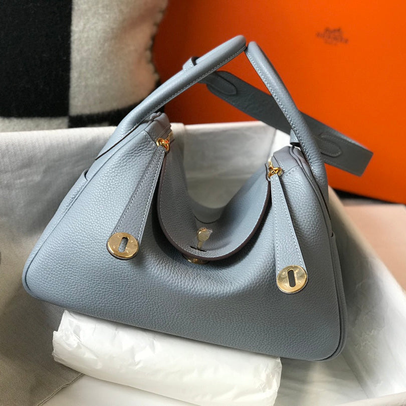 H*M LINDY 30 BAG IN NEPAL BLUE CALFSKIN GOLD HARDWARE