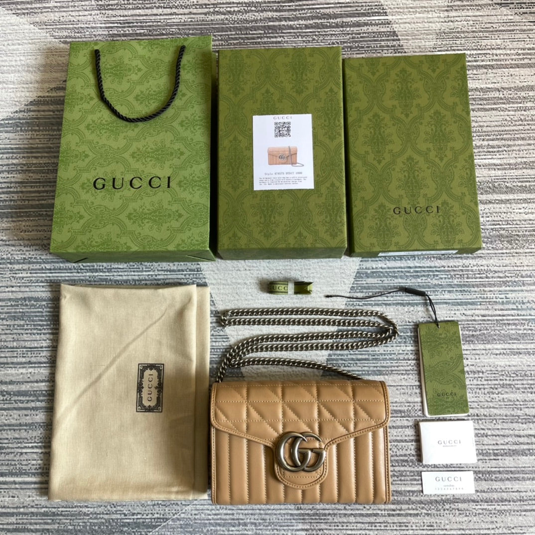 G*G MARMONT MINI 20 SHOULDER BAG IN CAMEL BROWN CALFSKIN