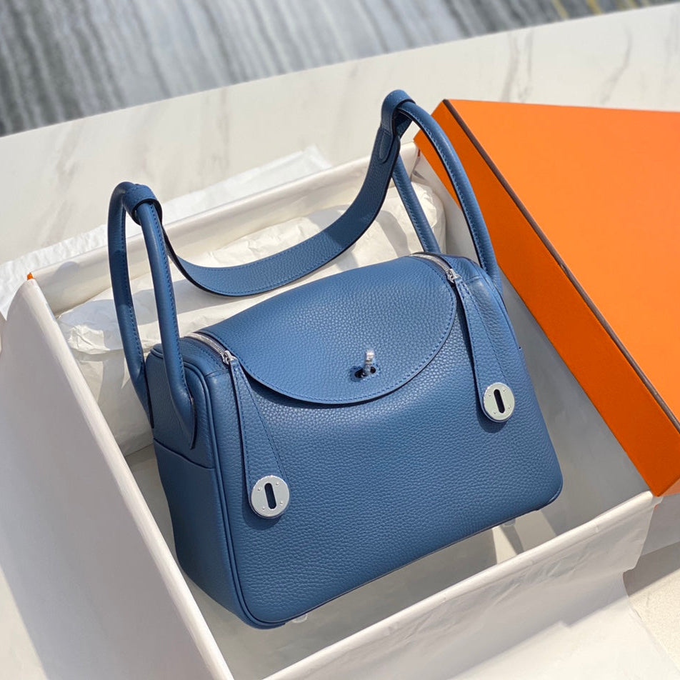 H*M LINDY 30 BAG IN LYNCH BLUE CALFSKIN SILVER HARDWARE