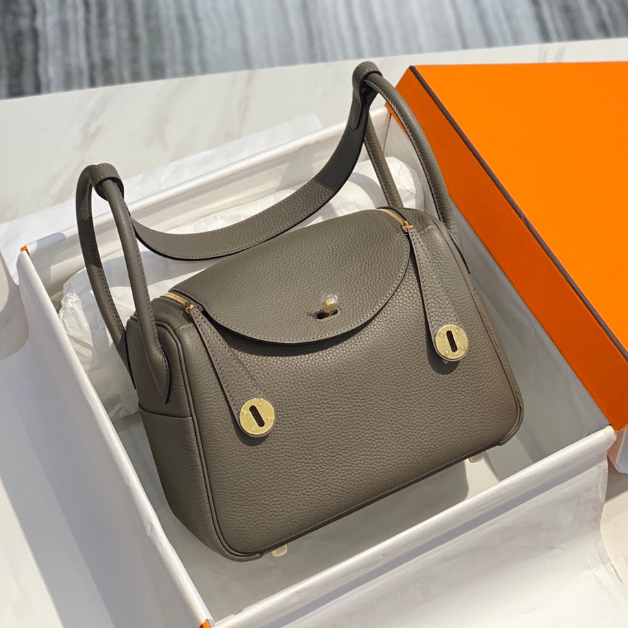 H*M LINDY 30 BAG IN SEPIA BROWN CALFSKIN GOLD HARDWARE