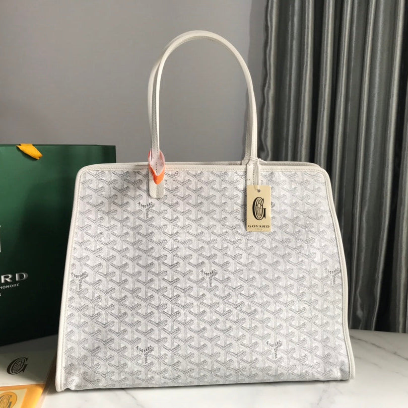 HARDY PM BAG 40 IN WHITE GOY*RDINE CANVAS AND TAURILLON LEATHER TRIM