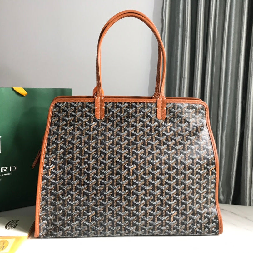 HARDY PM BAG 40 IN BLACK GOY*RDINE CANVAS AND TAN TAURILLON LEATHER TRIM