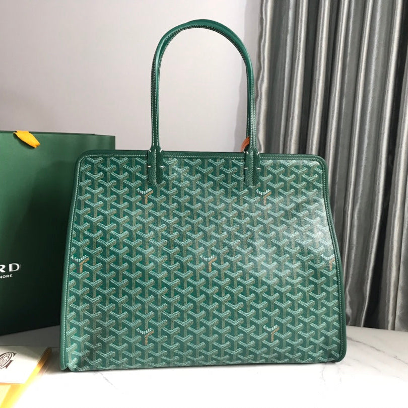 HARDY PM BAG 40 IN GREEN GOY*RDINE CANVAS AND TAURILLON LEATHER TRIM