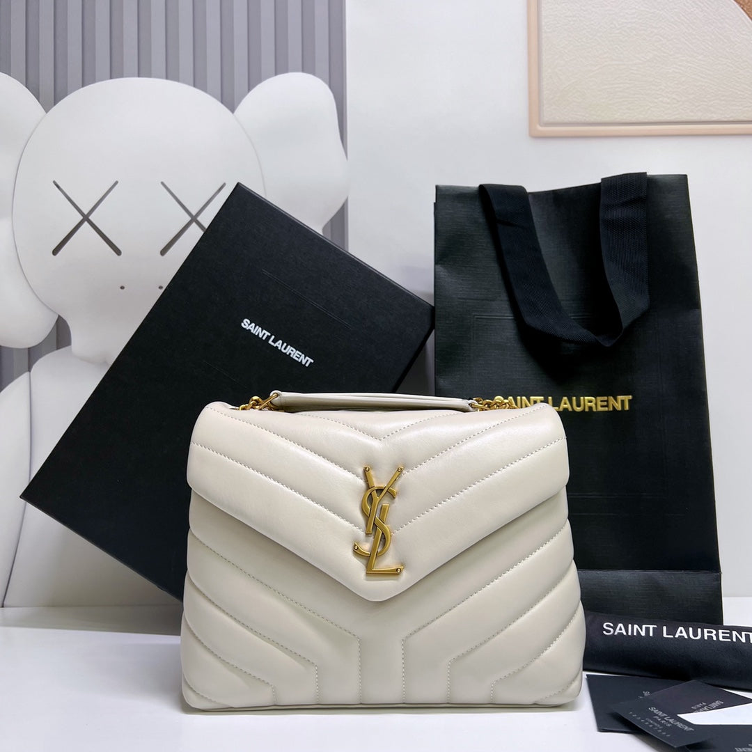 LOU*OU SMALL 25 IN WHITE LAMBSKIN GOLD HARDWARE