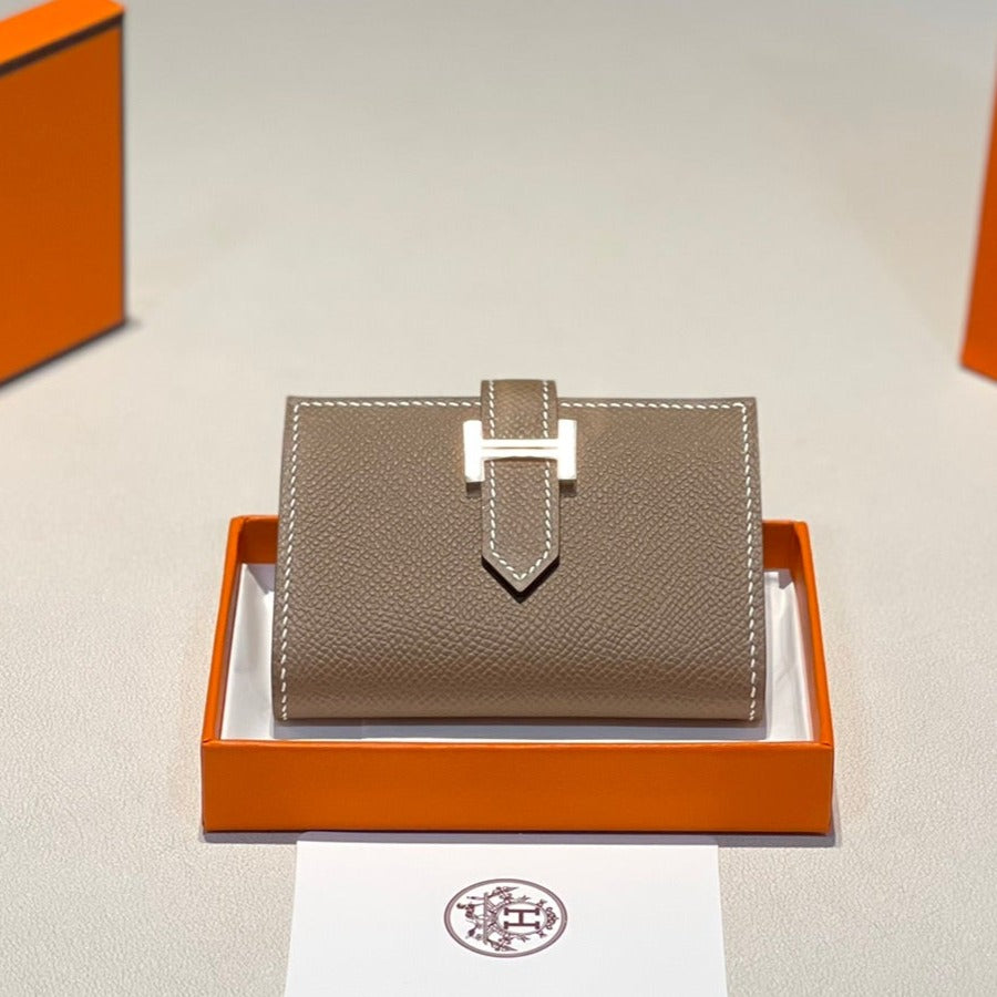 H*M MINI BEARN WALLET 10.5 ETOUPE EPSOM GOLD HARDWARE