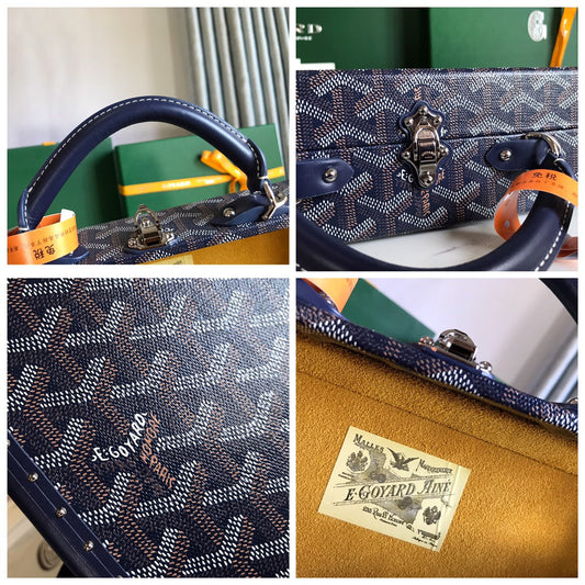 GRAND H_TEL TRUNK BAG 24 IN NAVY BLUE GOYARDINE CANVAS AND CALFSKIN