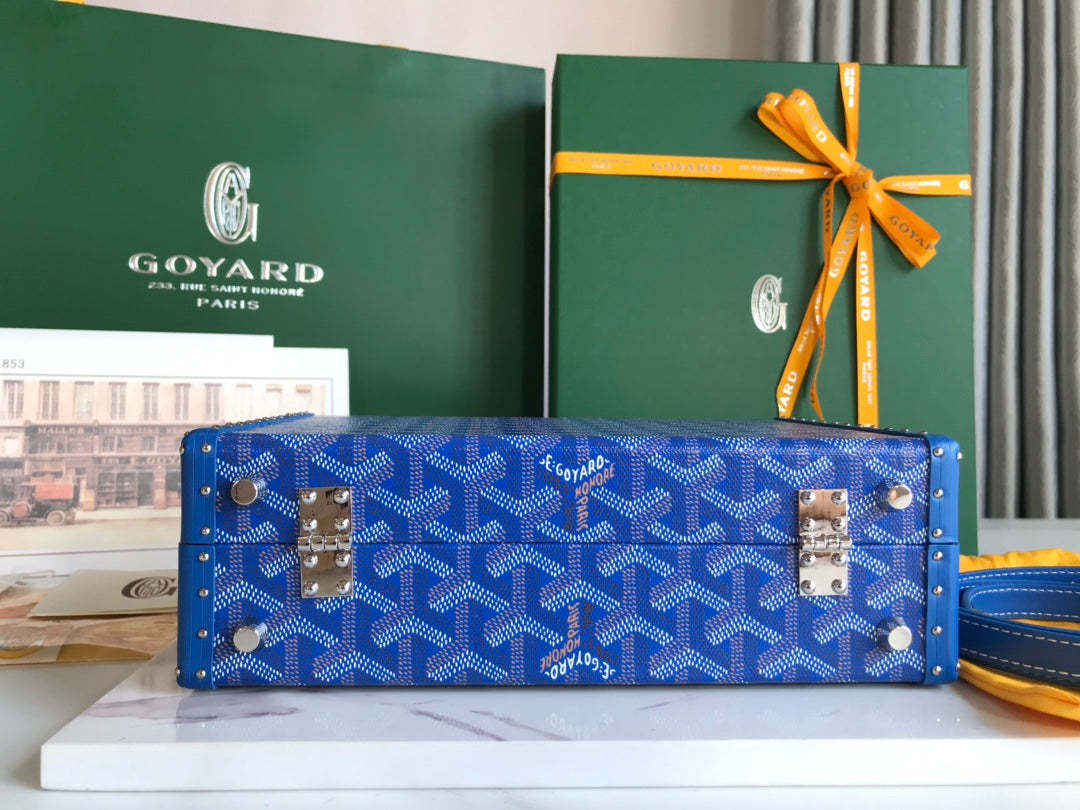 GRAND H_TEL TRUNK BAG 24 IN BLUE GOYARDINE CANVAS AND CALFSKIN