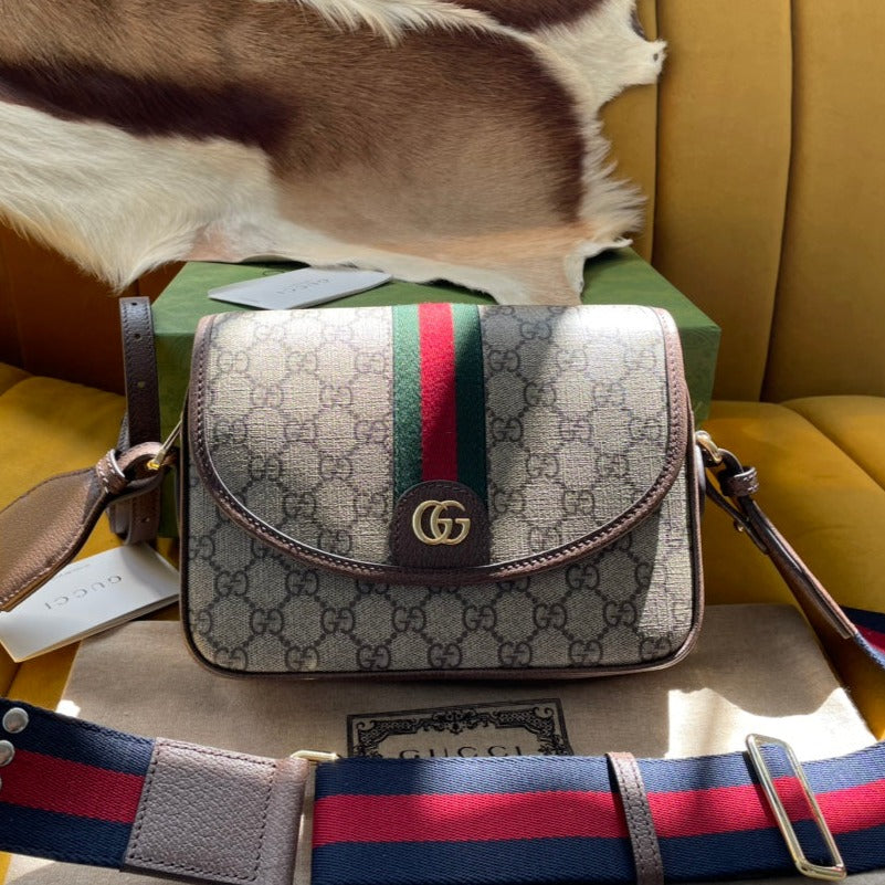 G*G OPHIDIA SMALL 23 BAG IN BEIGE AND EBONY SUPREME CANVAS