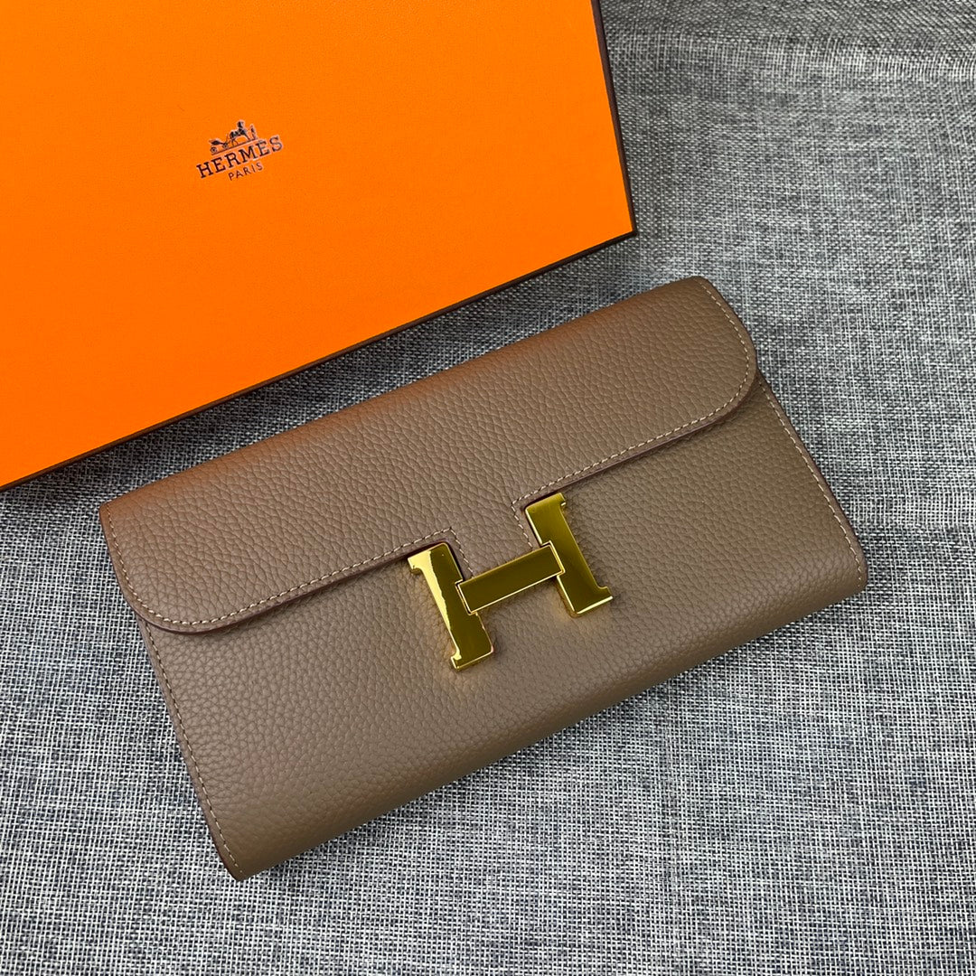H*M CLUTCH C*NSTANCE 22 ASH BROWN CALFSKIN GOLD HARDWARE