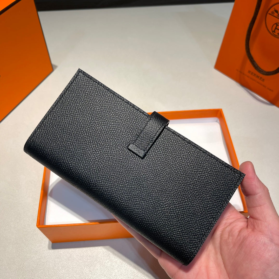 H*M BEARN WALLET 17.5 BLACK EPSOM GOLD HARDWARE