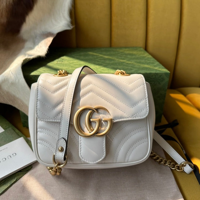 G*G MARMONT MINI 18 HANDBAG IN WHITE CALFSKIN