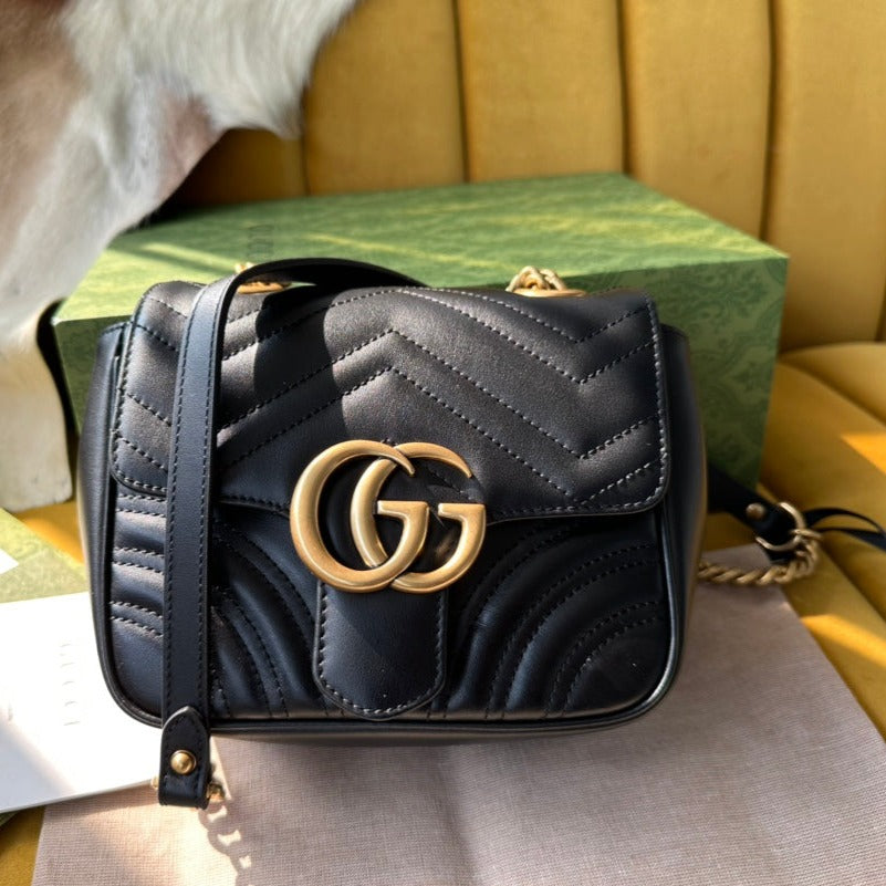G*G MARMONT MINI 18 HANDBAG IN BLACK CALFSKIN