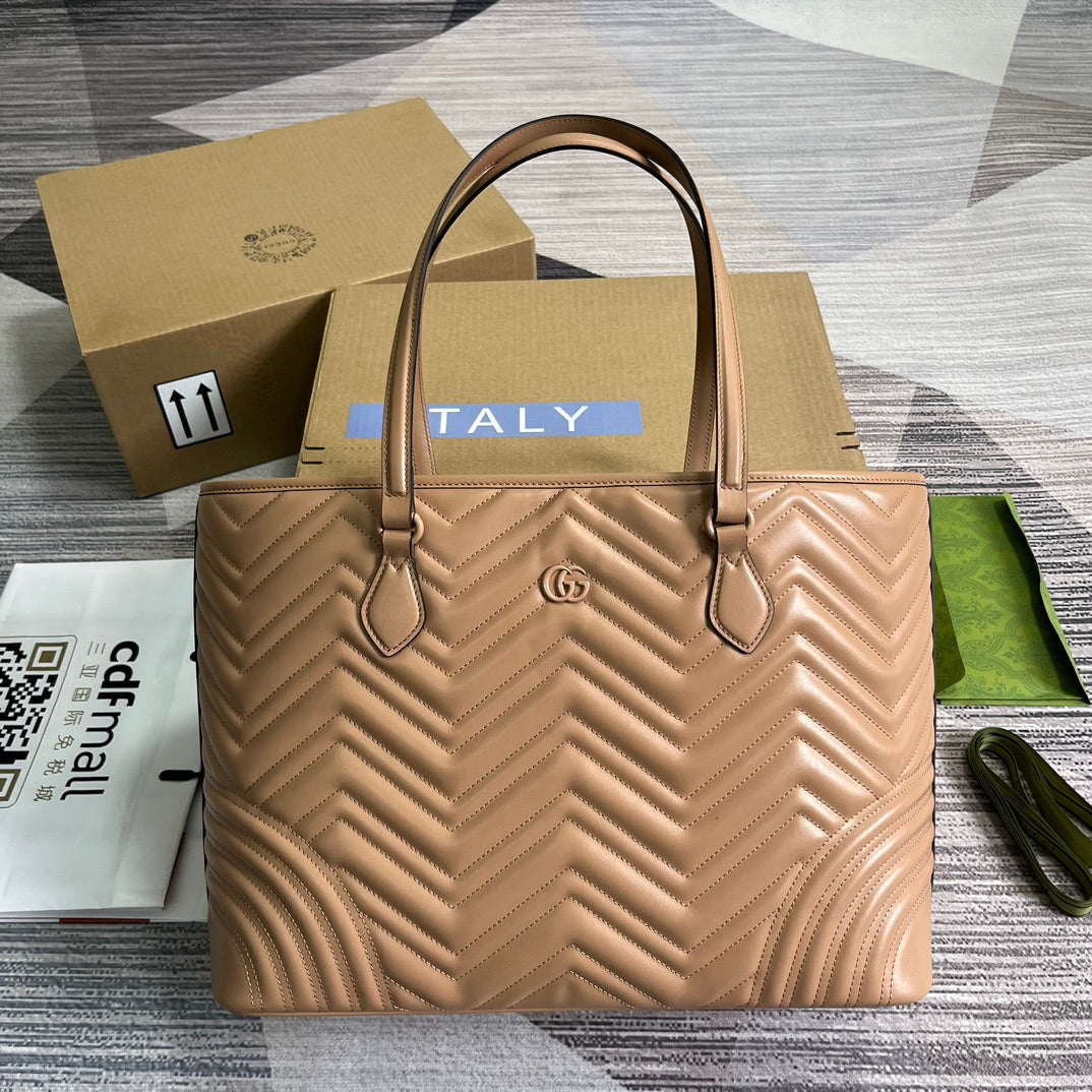 G*G MARMONT LARGE 38 TOTE IN BEIGE CAMEL CALFSKIN