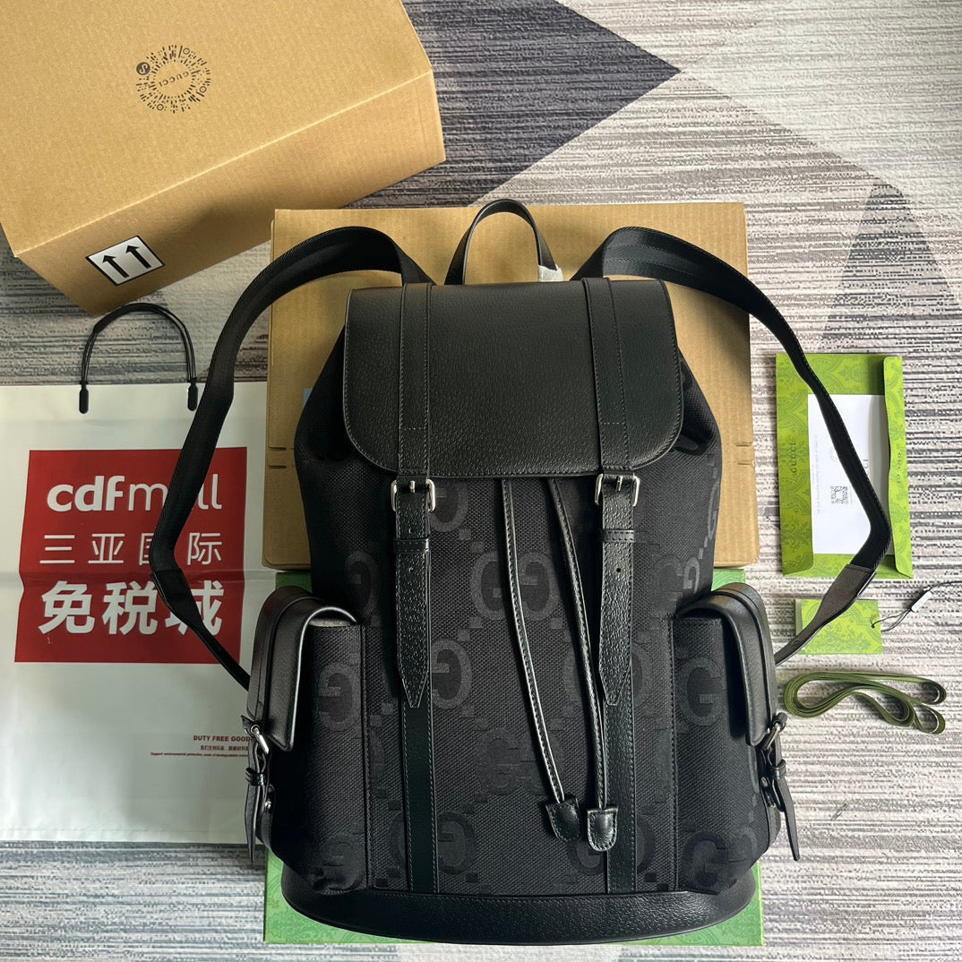 G*G OPHIDIA LARGE 42 BACKPACK IN BLACK CANVAS AND CALFSKIN