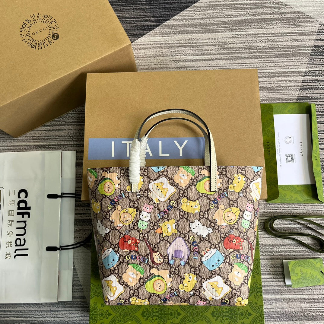 G*G SMALL 21 ANIMAL PRINTED TOTE IN BEIGE CANVAS