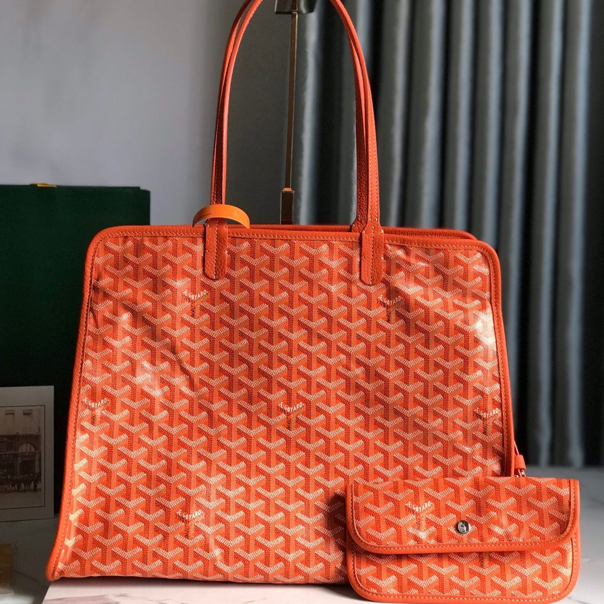 HARDY PM BAG 40 IN ORANGE GOY*RDINE CANVAS AND TAURILLON LEATHER TRIM