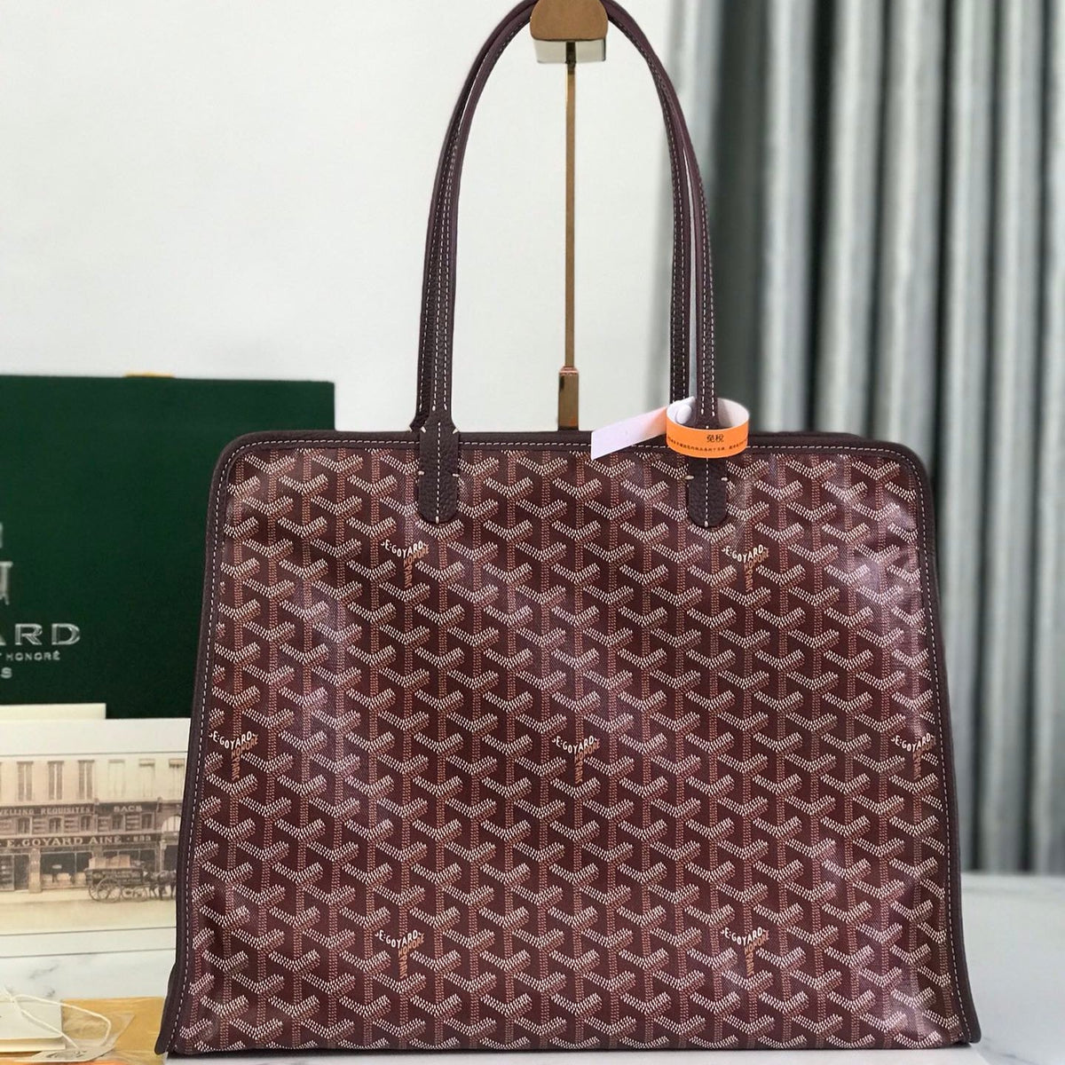 HARDY PM BAG 40 IN BROWN GOY*RDINE CANVAS AND TAURILLON LEATHER TRIM