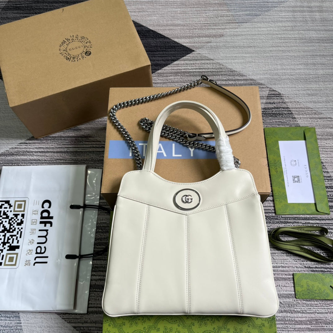 G*G SMALL 28 TOTE BAG IN WHITE CALFSKIN
