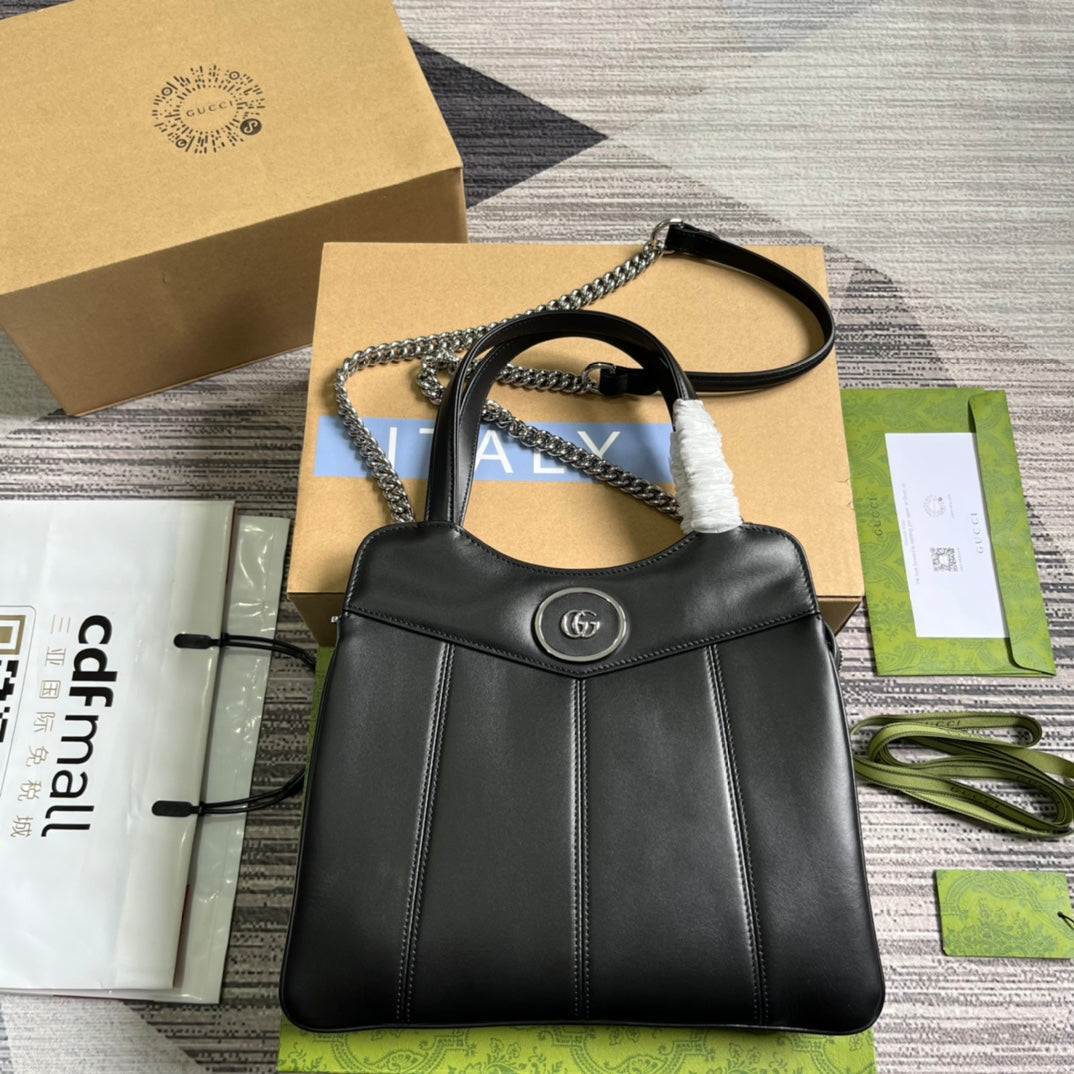 G*G SMALL 28 TOTE BAG IN BLACK CALFSKIN
