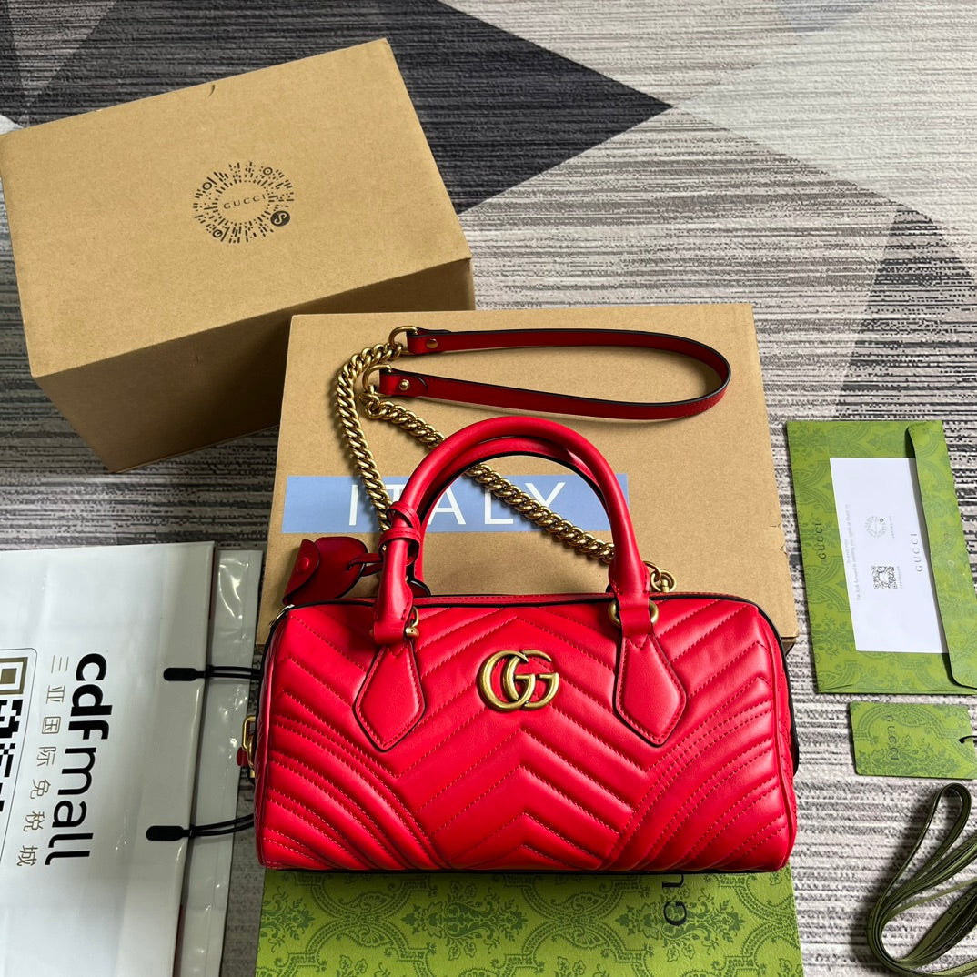 G*G MARMONT MATELASSE 27 HANDBAG CHERRY RED CALFSKIN