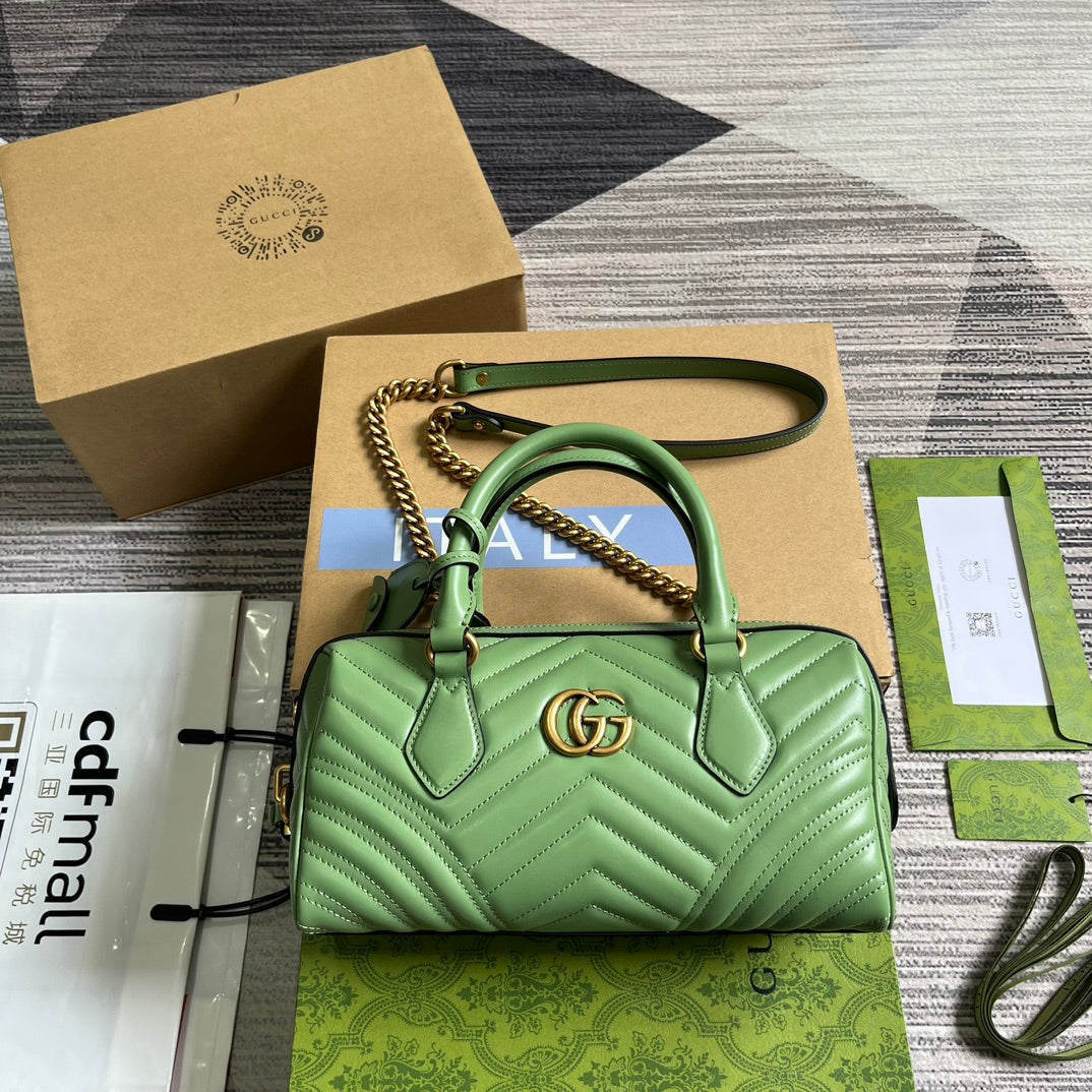 G*G MARMONT MATELASSE 27 HANDBAG LIGHT GREEN CALFSKIN