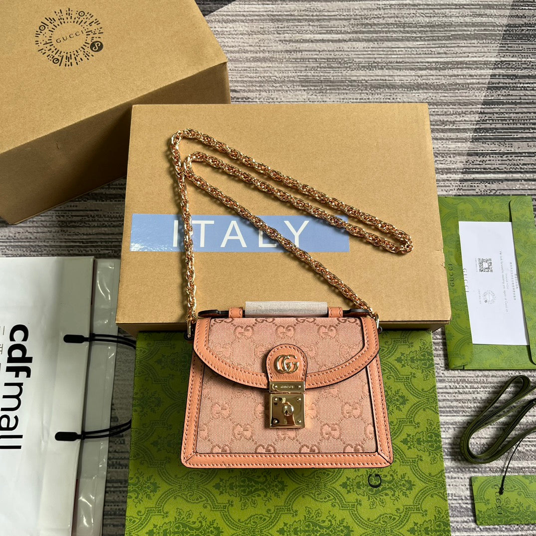 G*G OPHIDIA MINI 17 HANDBAG IN LIGHT PINK CANVAS