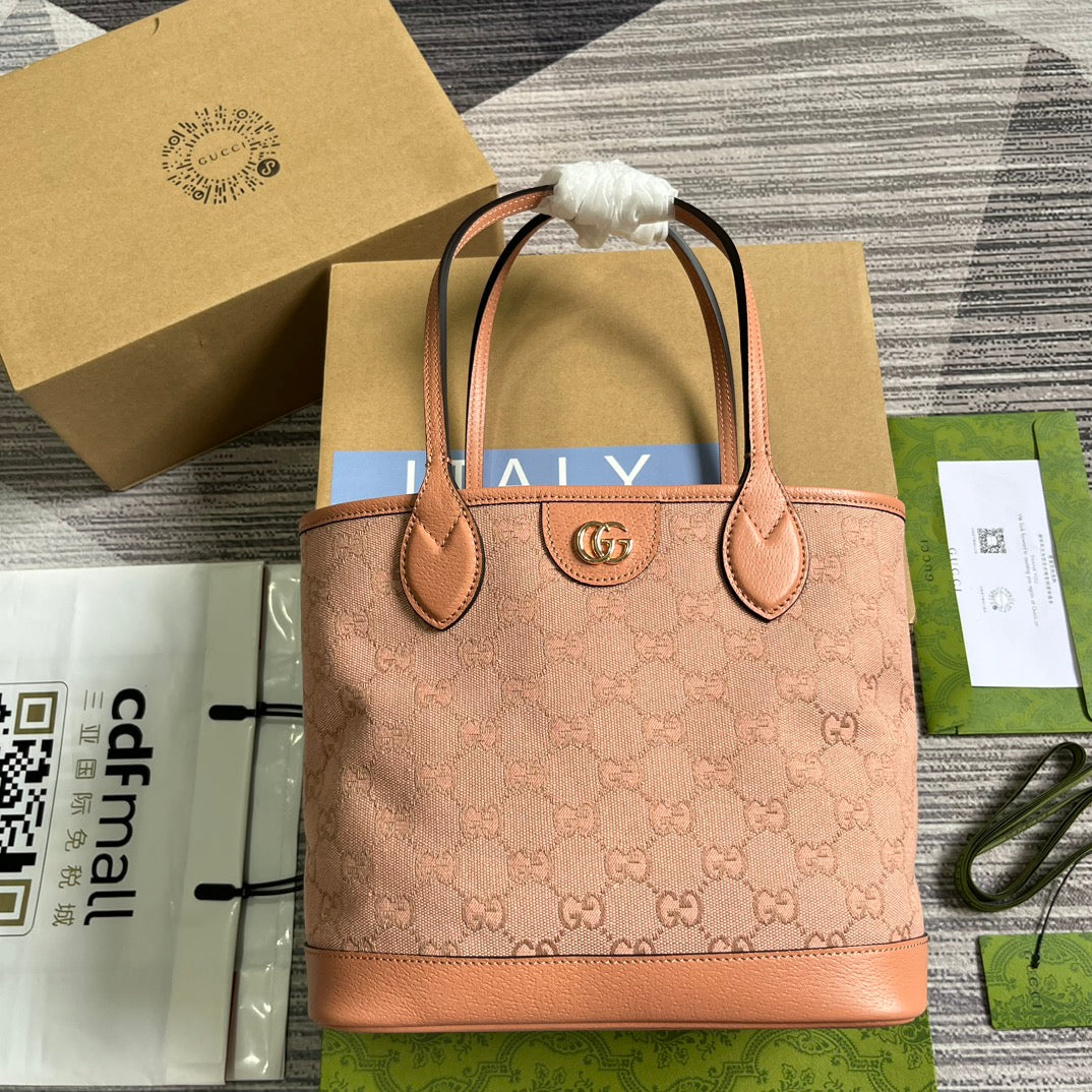 G*G OPHIDIA SMALL 25 TOTE BAG IN LIGHT PINK CANVAS